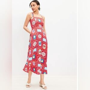 LOFT Can Print Linen Blend Strappy Midi Dress size 14P BNWT